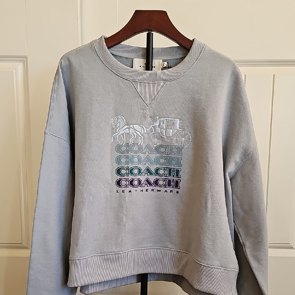 Coach NWT Oversized Signature Boyfriend Crewneck Sweatshirt  Heather Grey Sz Sm